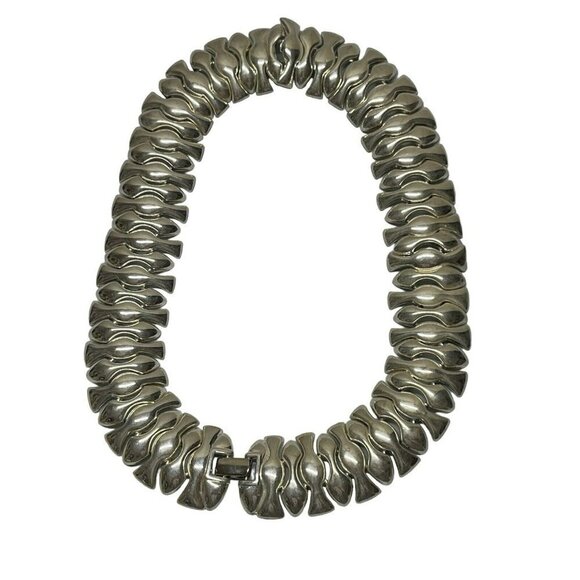 Vintage NAPIER Silver Tone Link Costume Statement Necklace Signed Napier On Back - Picture 1 of 5